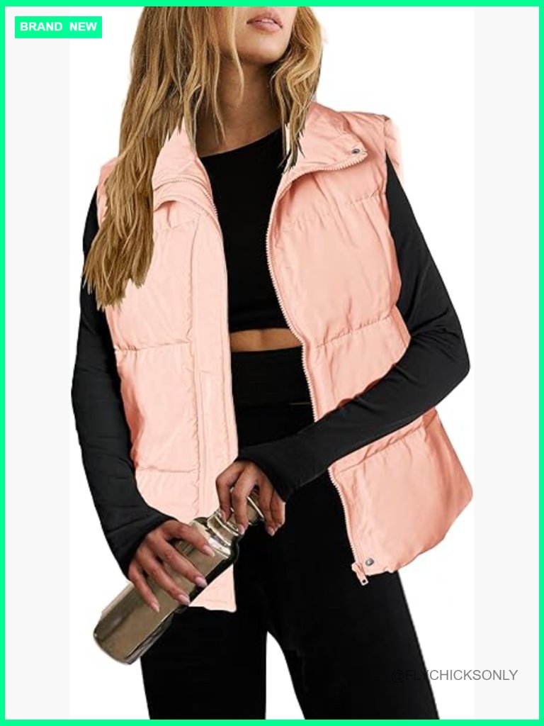 Lightweight Puffer Vest Stand Collar Sleeveless Zip Up Polyester